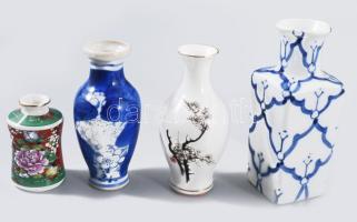 4 darab régebbi kézzel festett kínai kisváza, közte jelzett, hibátlan, m: 12 cm alatt