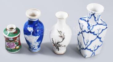 4 darab régebbi kézzel festett kínai kisváza, közte jelzett, hibátlan, m: 12 cm alatt