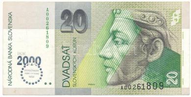 Szlovákia 1993. 20K "A00261809", Millenniumi felülbélyegzéssel T:F Slovakia 1993. 20 Korun "A00261809" with Millennium overprint C:F Krause 34.