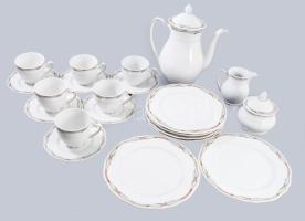 Bavaria vintage mintás kávés / teás szett, aranyozott színes dekorral, jelzett, teljes, hibátlan.