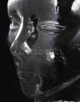 Antik üveg próbababa fej. Formába fújt kézzel készült hutaüveg, hibátlan, m: 27,5 cm