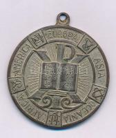 1935. "America - Europa - Asia - Oceania - Africa / IV. K.I.E. (Keresztény Ifjúsági Egyesület) Nemzeti Konferencia Debrecen" kétoldalas ezüstözött bronz emlékérem füllel, "Ludvig" gyártói jelzéssel és gravírozott "2" számmal (40mm) T:XF kopott ezüstözés