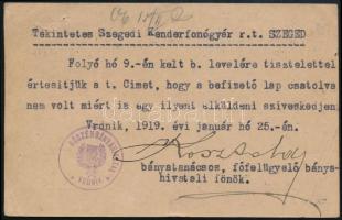 1919 SHS felülnyomású díjjegyes levelezőlap, Bodor vizsgálójellel "VRDN(IK)" - Szeged