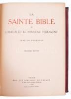 La Sainte Bible ou l'Ancien et le Nouveau Testament. Version synodale. Paris, 1921, Societé Biblique de France, 4 sztl. lev.+ 998 p.+ 296+(2) p. Francia nyelven. Egészvászon-kötésben, festett lapélekkel.