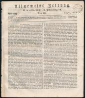 1821-1828 Allgemeine Zeitung c. német nyelvű hírlap 2 db száma, szignettával