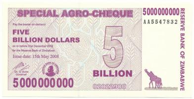 Zimbabwe 2008. 5.000.000.000$ névértékekről szóló speciális agro-csekk T:AU Zimbabwe 2008. 5.000.000.000 Dollars nominal value special agro-cheque C:AU
