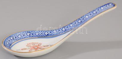 Kínai 6 személyes rizsszemes leveses tál készlet kanalakkal, jelzett, hibátlan