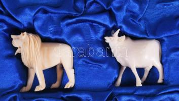 Csont állat figura készlet díszdobozban. Faragott csont elefánt, tehén, teve, stb Eastern arts corpo...