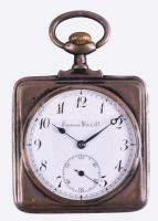 Tavannes ezüst (Ag) zsebóra gilosált hátlappal, szögletes tokkal, számlap sérült, jelzett, 48x48 mm