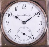 Tavannes ezüst (Ag) zsebóra gilosált hátlappal, szögletes tokkal, számlap sérült, jelzett, 48x48 mm