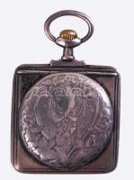 Tavannes ezüst (Ag) zsebóra gilosált hátlappal, szögletes tokkal, számlap sérült, jelzett, 48x48 mm