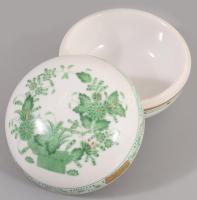 Herendi indiai kosár zöld mintás bonbonier, jelzett, hibátlan, d: 7,5 cm