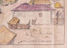 cca 1943 Verhnije Marki (Don-mellék, Oroszország) látképe, Kiss István árkász hadnagy ceruzarajza, f...