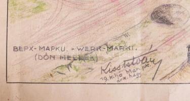 cca 1943 Verhnije Marki (Don-mellék, Oroszország) látképe, Kiss István árkász hadnagy ceruzarajza, f...