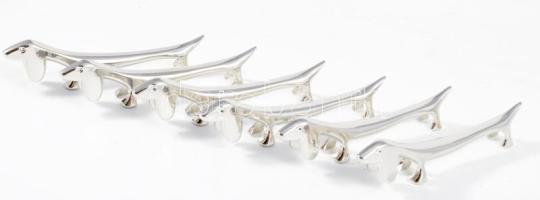 Stilizált tacskó figurás fém késtámasz szett, 6 darab, h: 9 cm