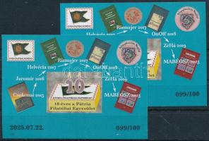 2025 10 éves a Pátria Filatéliai Egyesület emlékív pár azonos 099/100 sorszámmal