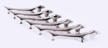 Stilizált tacskó figurás fém késtámasz szett, 6 darab, h: 9 cm