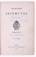 Kolligátum William Shakespeare színműveiből (3 kötet egybekötve): Shakspere színművei. Hatodik Henrik király. (II. és III. rész.); III. Rikhárd király. VIII. Henrik király.; Venus és Adonis. Lucretia. A szerető panasza. A szerelmes vándor. Szonettek. Shakspere minden munkái XVII-XIX. köt. Pest/Bp., 1867-1878, Ráth Mór, 257+(3) p.; 286+(2) p.; 244 p. Félvászon-kötésben, kissé viseltes borítóval, sérült gerinccel, helyenként kissé foltos lapokkal, tulajdonosi bélyegzővel.