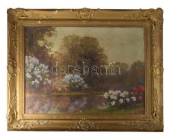 Olgyay Ferenc (1872-1939): Virágzó park. Olaj, vászon, jelezve jobbra lent. Hátoldalán régi MNG kiviteli bélyegzéssel. Dekoratív, kissé sérült fakeretben, 60x80 cm. KIZÁRÓLAG SZEMÉLYES ÁTVÉTEL, NEM POSTÁZZUK! / ONLY PERSONAL COLLECTION IN OUR OFFICE!