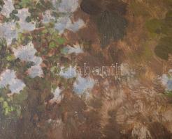 Olgyay Ferenc (1872-1939): Virágzó park. Olaj, vászon, jelezve jobbra lent. Hátoldalán régi MNG kivi...