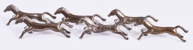 Vágtató lovak figurás 6 részes ezüstözött fém késbak szett, h: 8,5 cm