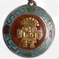 Perui ezüst (Ag) medál, rajta 14k arany (Au) figurával, jelzett az ezüstön, d: 3 cm, 4,2g