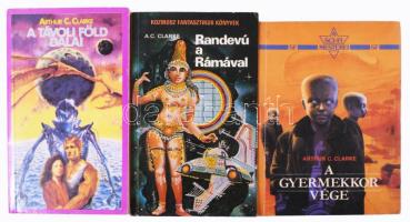 Arthur C. Clarke 4 könyve: Randevú a Rámával, A távoli föld dalai, A gyermekkor vége. A város és a csillagok. Különféle kiadások, kiadói papírkötésben