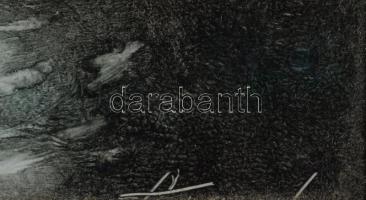 Olvashatatlan jelzéssel: Vitorlás viharban. Olaj, farost. Dekoratív, kissé kopott fakeretben, 15x10 ...