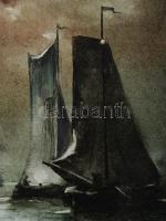 Olvashatatlan jelzéssel: Vitorlások holdfényben. Olaj, farost. Dekoratív, kissé kopott fakeretben, 1...