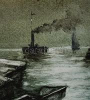 Olvashatatlan jelzéssel: Vitorlások holdfényben. Olaj, farost. Dekoratív, kissé kopott fakeretben, 1...