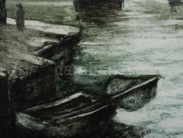 Olvashatatlan jelzéssel: Vitorlások holdfényben. Olaj, farost. Dekoratív, kissé kopott fakeretben, 1...