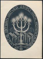 Radványi Román Károly (1900-1957): Zsidó írók könyvtárából, dr. Lustig István ügyvéd (judaika ex libris), 1935. Fametszet, papír, jelzett a metszeten és a hátoldalán a művész bélyegzőjével. 9,5x7,5 cm.