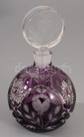 Parfümös üveg, lila kristály, metszett, hibátlan 16 cm