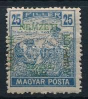 Szeged 1919 Magyar Posta 25f zöld felülnyomású próbanyomat, Bodor vizsgálójellel (40.000) (nagyon halvány rozsda / very light stain)