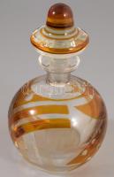 Parfümös üvegcse, borostyánszín kristály, metszett, hibátlan 15 cm