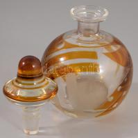 Parfümös üvegcse, borostyánszín kristály, metszett, hibátlan 15 cm