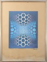 Vasarely Victor (1908-1997): P 1192 "OGNALL" (Op-art kompozíció). Ofszet, papír, jelzett a nyomaton. 37x29 cm Üvegezett fakeretben. Lap alja kissé foltos.