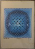 Vasarely Victor (1908-1997): P 1208 "REMEK" (Op-art kompozíció). Ofszet, papír, jelzett a nyomaton. 37x37 cm Üvegezett fakeretben. Lap alja kissé foltos.