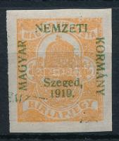 Szeged 1919 Hírlapbélyeg érdekesen elcsúszott kettős felülnyomással, Bodor vizsgálójellel (halvány ránc / light crease)