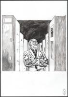 Lantos Péter (1977-): Krasznahorkai László (A friss Nobel-díjas). Tus, akvarell, papír, jelzett, hátoldalán autográf felirattal. 29,5x21 cm