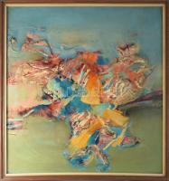 Kiss Elek (1938-1995): Gesztusok (cím nélkül). Olaj, farost. Jelzés nélkül. Fakeretben. 75x71 cm.