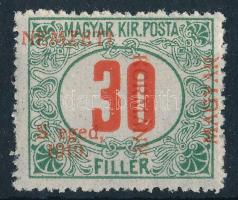 Szeged 1919 Portó 30f látványosan elcsúszott felülnyomással és "S eged" lemezhibával, Bodor vizsgálójellel