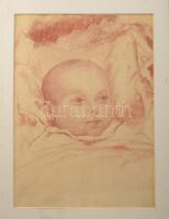 Spányik Kornél (1858-1943): Kisbaconi Benedek Márta portréja. Kréta, papír, kissé foltos, jelzett, paszpartuban. 35×24 cm. Az ábrázolt csecsemő Spányik Kornél rokonságához tartozott és 1923-ban született, így feltételezhető, hogy a mű abban az évben vagy 1924-ben készült.