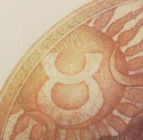 Egresi Zsuzsa (1954-2025): Horoszkóp: Bika hava, 1984. Színes rézkarc, papír. Jelzett. Számozott (32...