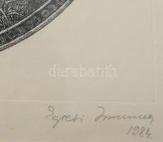 Egresi Zsuzsa (1954-2025): Horoszkóp: Bika hava, 1984. Színes rézkarc, papír. Jelzett. Számozott (32...