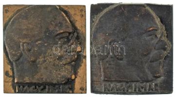 1989. "Nagy Imre" egyoldalas, öntött bronz plakett, hátoldalán "1958. június 16. 1989" gravírozás nélkül (70x66mm) + 1989. "Nagy Imre" egyoldalas, öntött bronz plakett, hátoldalán "1958. június 16. 1989" gravírozás nélkül, a perem cizellálatlan! (70x66mm) T:XF patina
