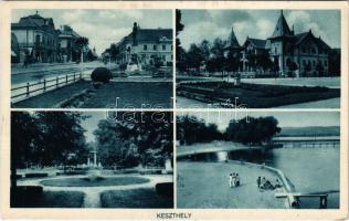 1933 Keszthely, részletek + "KESZTHELY P.U." pályaudvari bélyegző és "KESZTHELY - BUD...