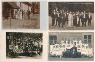 11 db RÉGI nagy társaság képeslap, közte néhány fotó, vegyes minőségben / 11 pre-1945 society postcards, with some photos in mixed quality