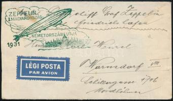 1931 Zeppelin magyarország- németországi útja levél 1P és 2P Zeppelin bélyeggel Warnsdorfba (32.000)