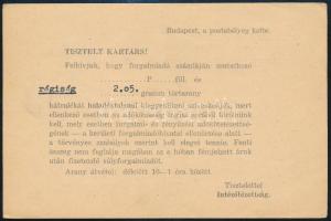 1946.05.24. (16. díjszabás) Nyomtatvány készpénzzel bérmentesítve, Kabos Endre olimpiai bajnok vívó ...